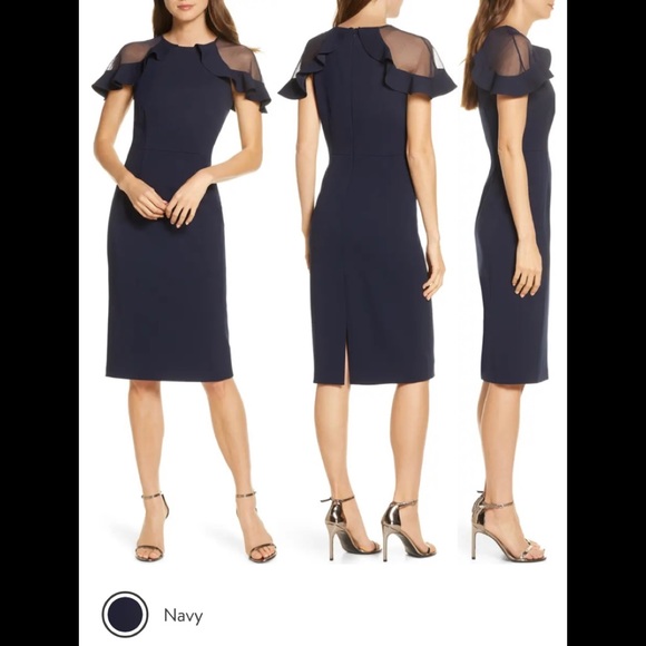 Sheer Ruffle Shoulder Cocktail 